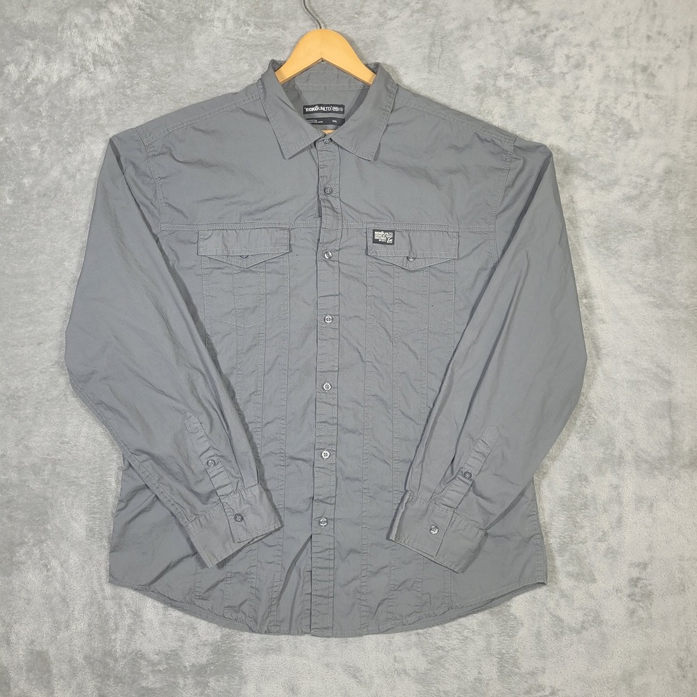 Ecko Unltd Shirt Mens 2XL Gray Button Up Long Sleeve Utility Pockets Streetwear